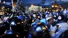 Фото: На помощь милиции прибыл «Беркут». Увидев его, провокаторы разбежались, а под «раздачу» попали остальные. Ночь с 29 на 30 ноября 2013 года. Киев.